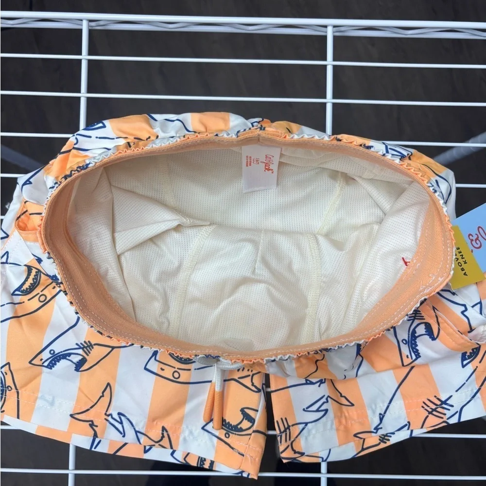 NWT Cat & Jack Irish Twin 4/5yo & 6/7yo JAWS Orange & White Striped Swim Shorts